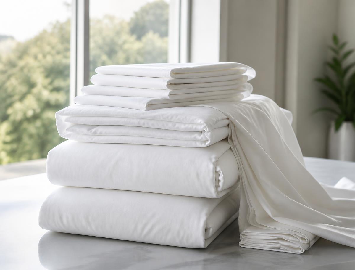 Cama vestida con ropa de hogar limpia